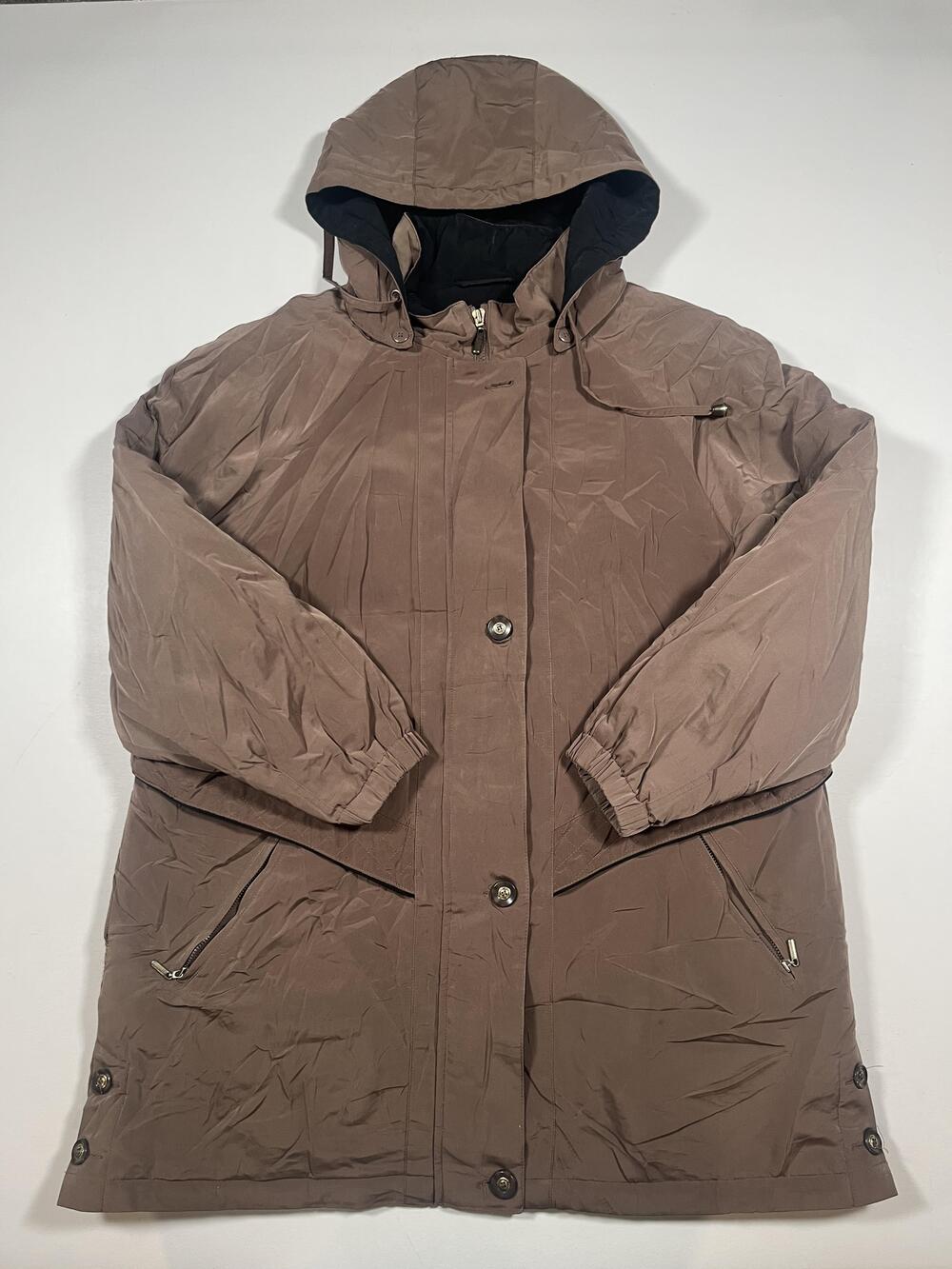 White Stag Coat Womens 1X 16W Brown Hooded Puffer Zip Pockets Mid Length Warm